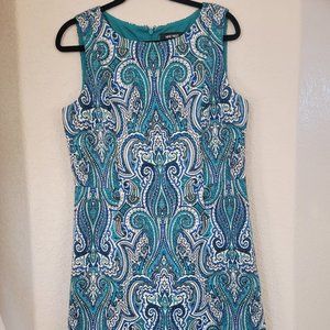 Nine West Knee Length Teal Blue Paisley Dress
